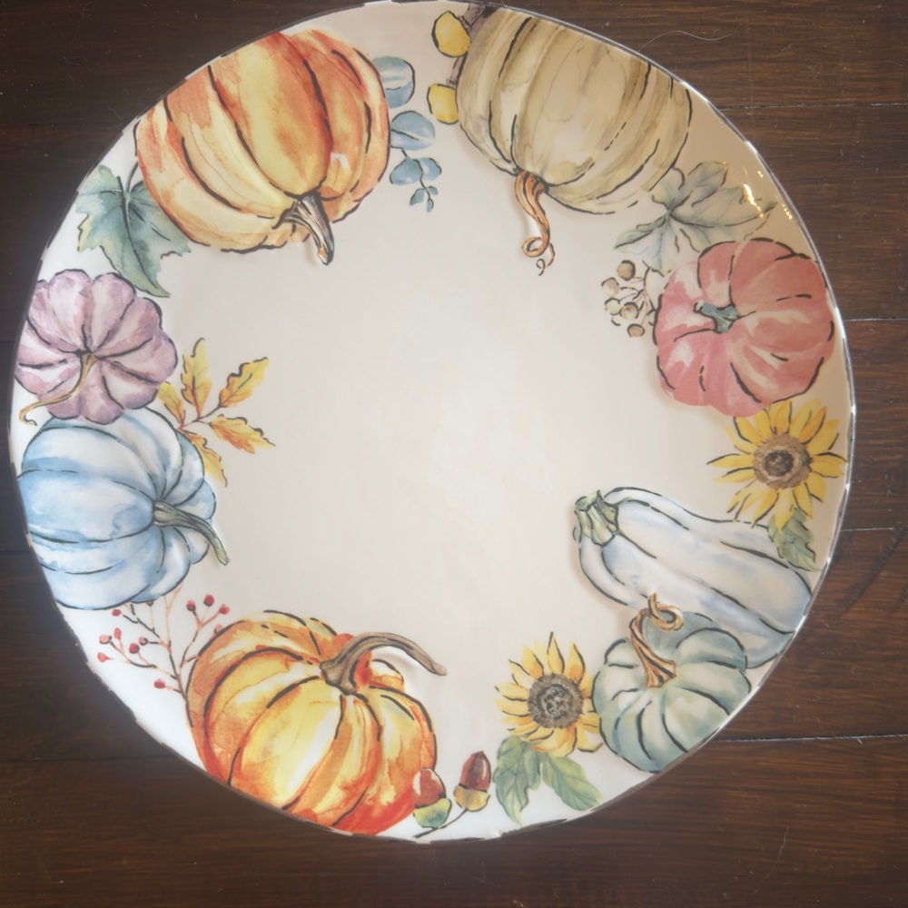 2 Potters Studio Watercolor Pumpkin Patch 10.5” Ceramic Dinner Plates Set 2 New